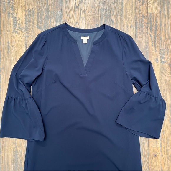 J. Crew Factory Navy Blue Flutter Sleeve Dress - Picture 3 of 8